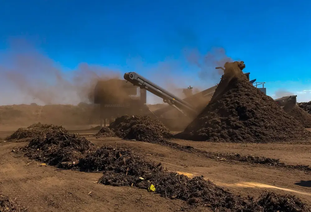 Green waste being processed into compost at a Rua-Con facility