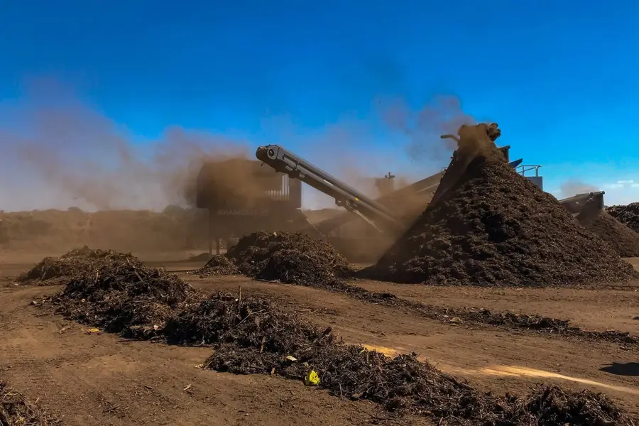 Green waste being turned into compost at Rua-Con’s compost facility